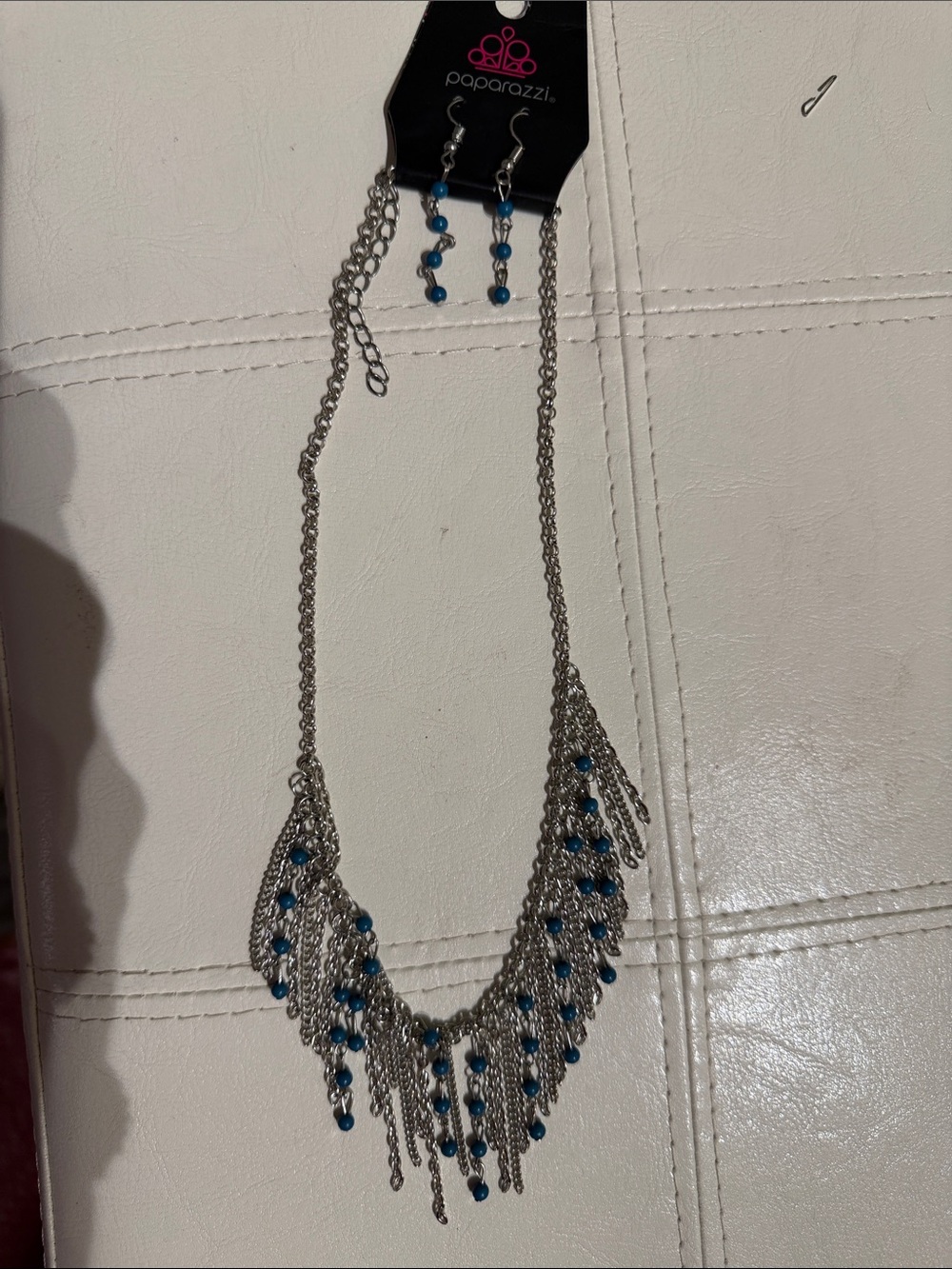 paparazzi Silver Fringe Necklace with Blue Bead Drops